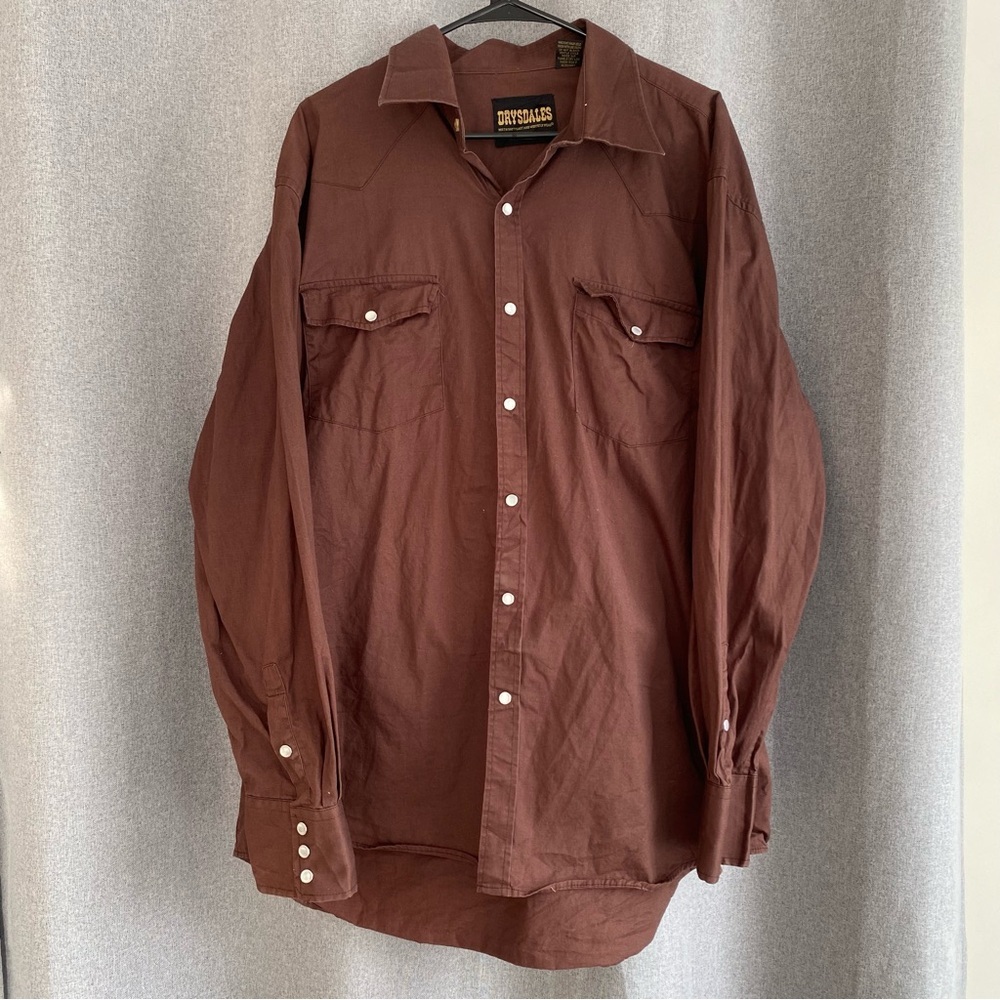 Drysdales Men's Brown Long Sleeve Pearl Snap Shirt Large Tall